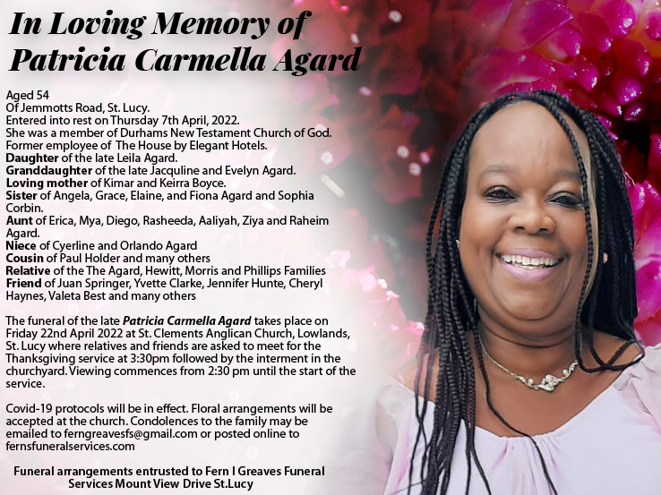 Patricia Agard Obituary Fern Funeral Services